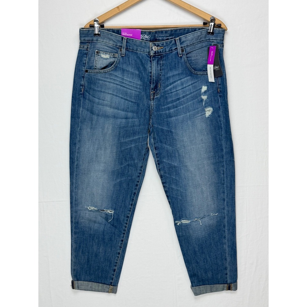 Mossimo Women 100% Cotton Jeans 12/31 Blue Distressed Boyfriend Crop Low Rise